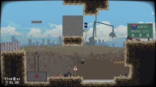 A burgler-racoon swings across some spikes in Trash Bandits.